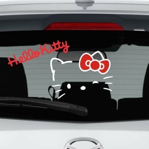 Cutting Sticker Mobil Hello Kitty Outline Stiker Lucu