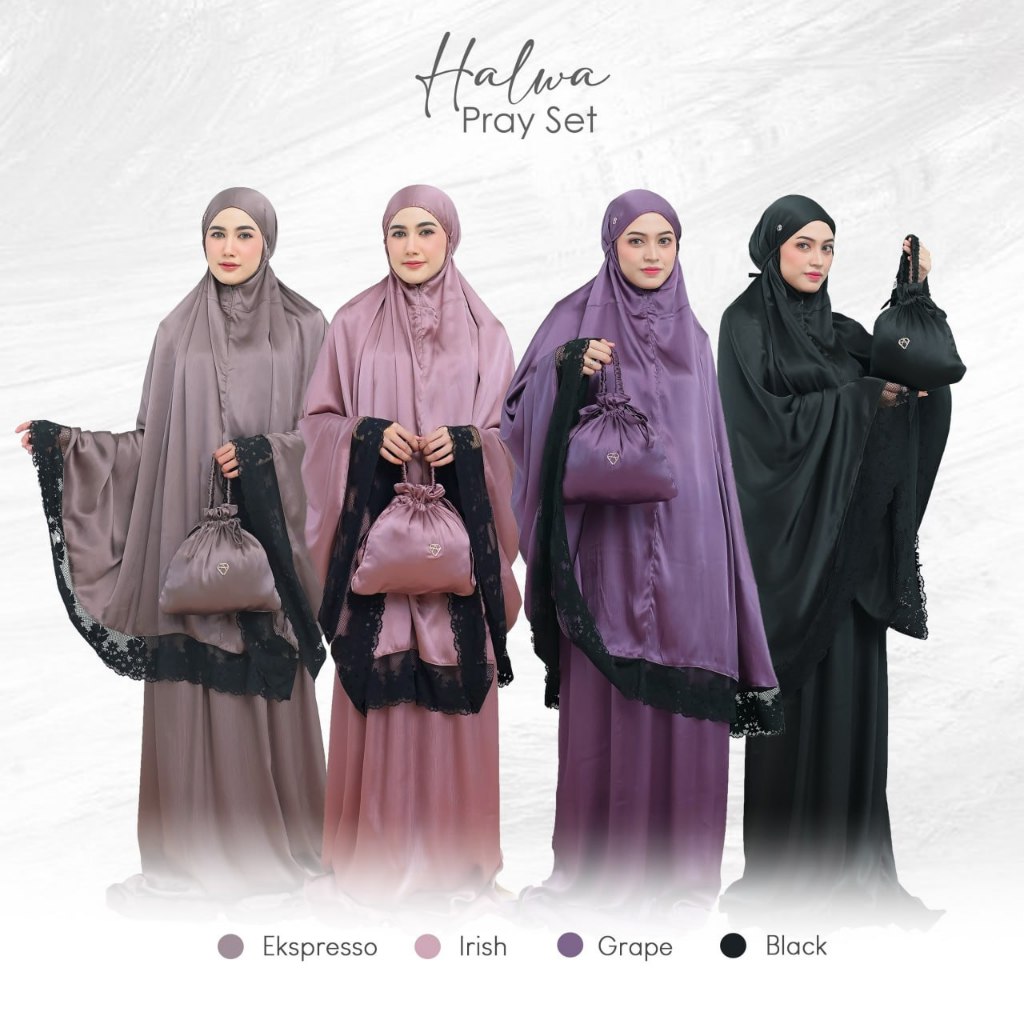 AMILY HIJAB - HALWA PRAY SET ORI AMILY HIJAB MUKENA TRAVEL TERUSAN ALAT SHOLAT CRADENZA SILK PREMIUM