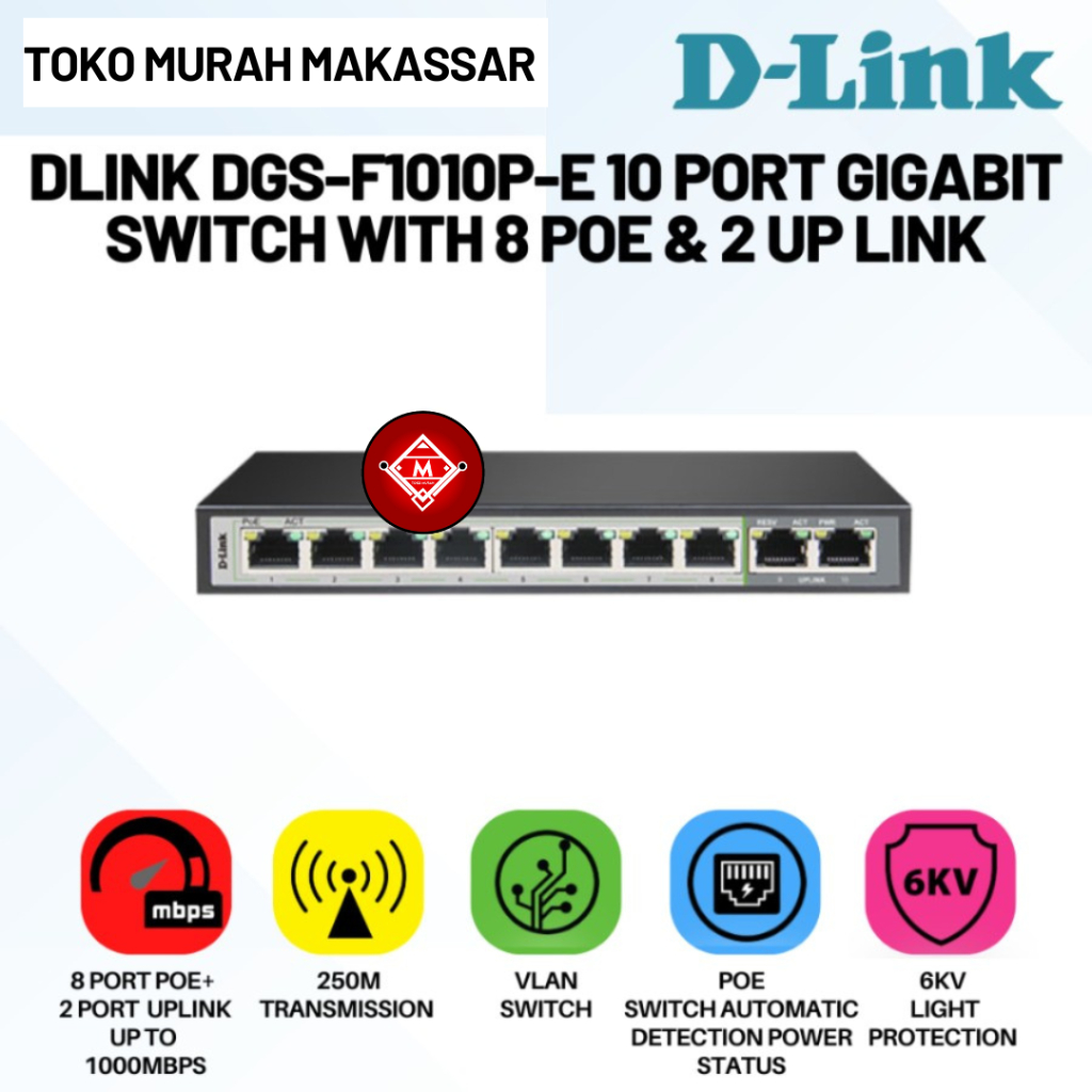 D-LINK DGS-F1010P-E 10-Port 1000Mbps Switch 8 PoE Ports and 2 Uplink /  NET06-DL