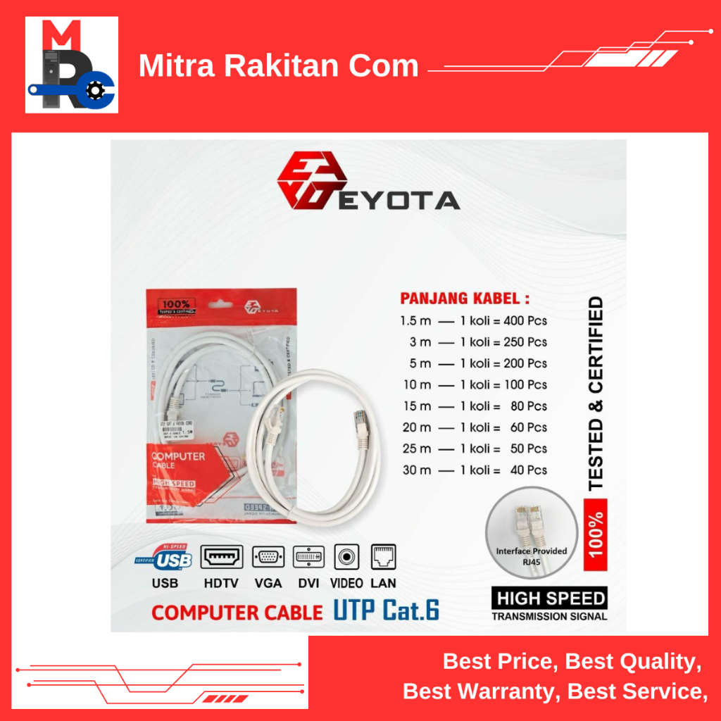 Eyota Kabel LAN UTP CAT6 30 M + RJ45 Eyota - Kabel LAN UTP CAT 6, 30M