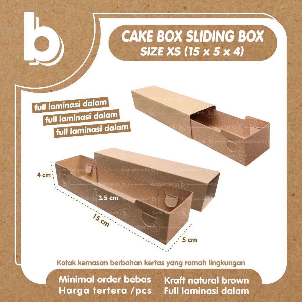 

Cake Box Sliding Box XS Kraft Foodgrade 15x5x4 I CBSBSKF00483