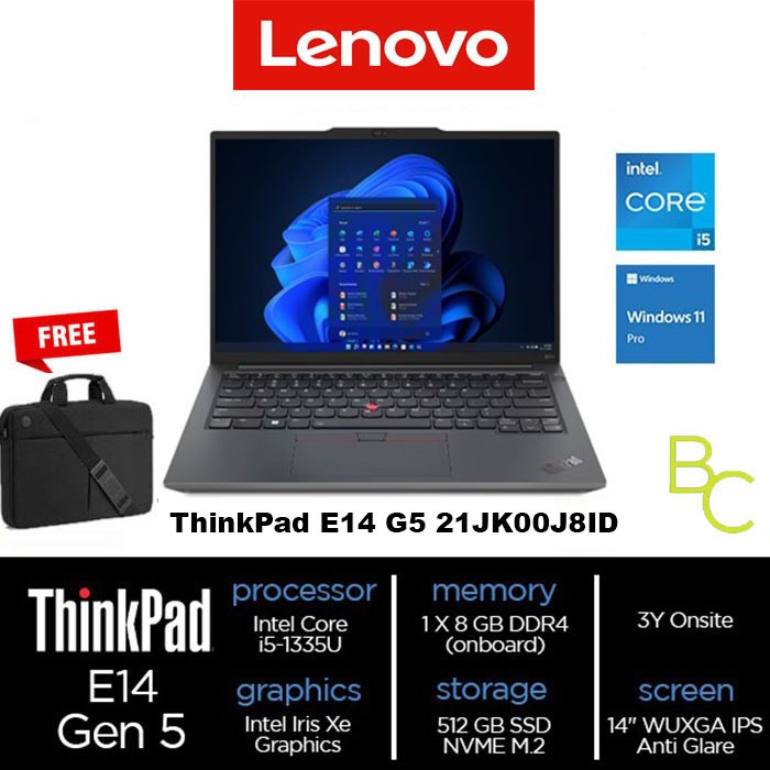 ThinkPad E14 G5 i5-1335U 8GB SSD 512GB Iris Xe 14" FHD Win11Pro