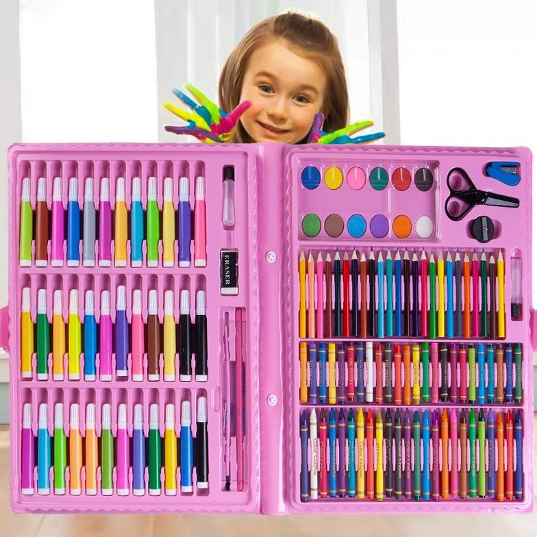 

Perlengkapan Menggambar Krayon Anak Set Koper 15 in 1 Crayon Full Alat Melukis Mewarnai Set KIDS LAND KODE P3E1