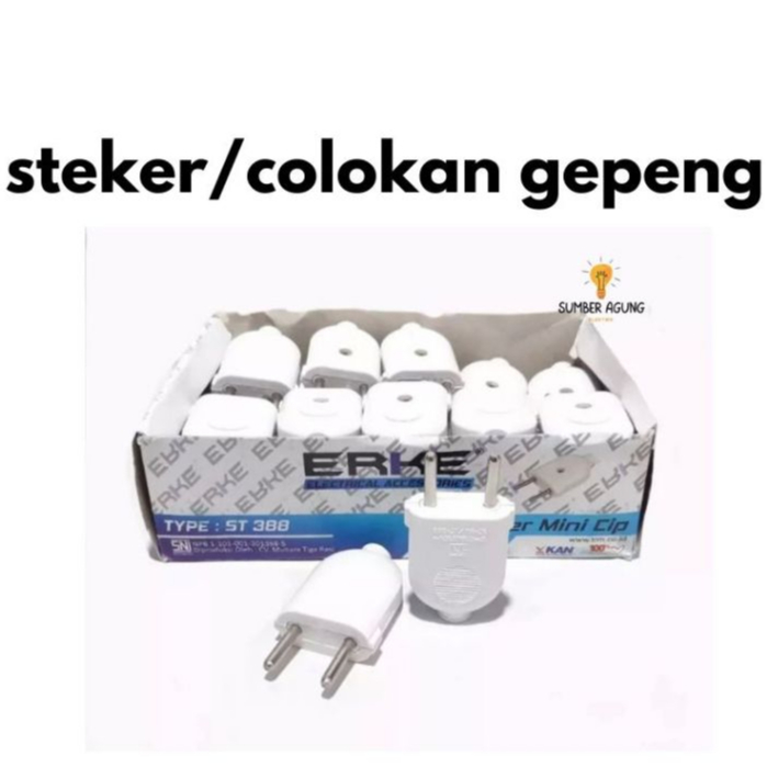 ( COD ) Steker Mini Cip Erke model ST 388 / colokan kabel gepeng kuningan