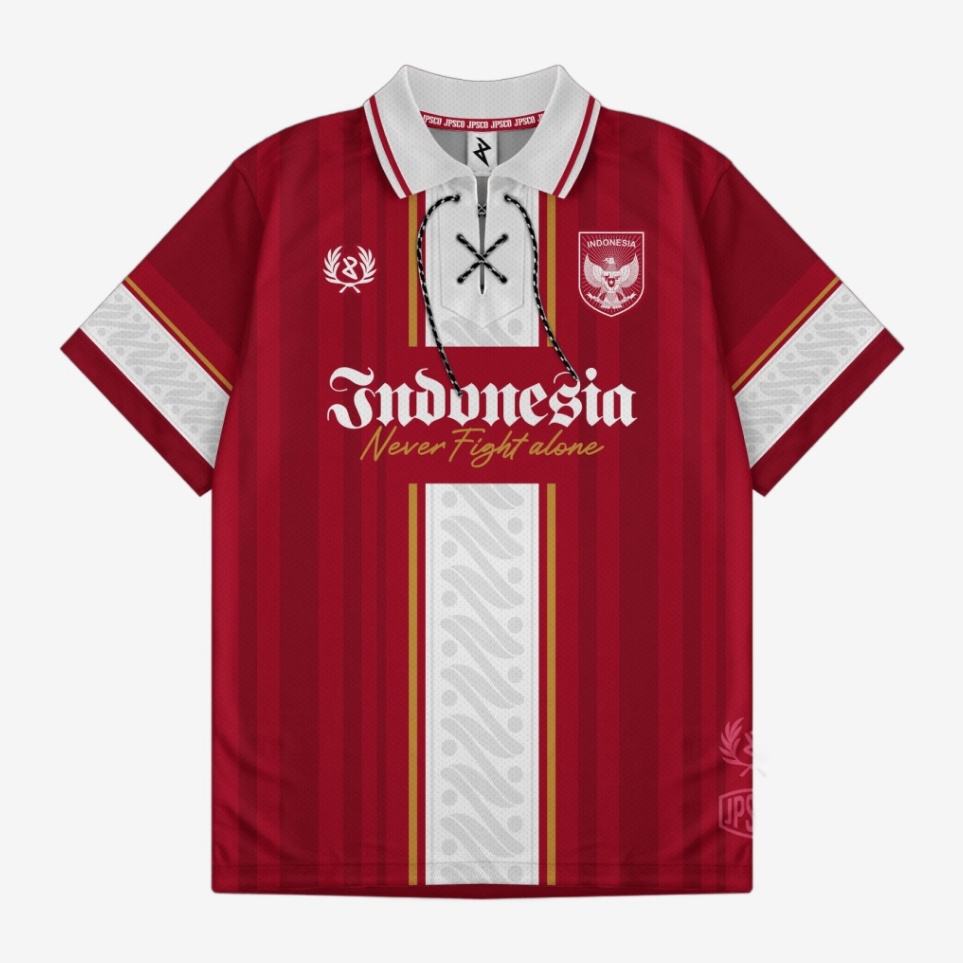 KODE H44K Jersey Indo Never Fight Alone Kaos Timnas Indonesia Retro Olahraga Sepakbola Futsal Dryfit