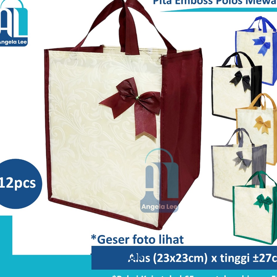 

KI3 12pcs Tas Kain Spunbond Pita Emboss Polos muat 2 box nasi kotak Besek 222cm Hajatan Syukuran