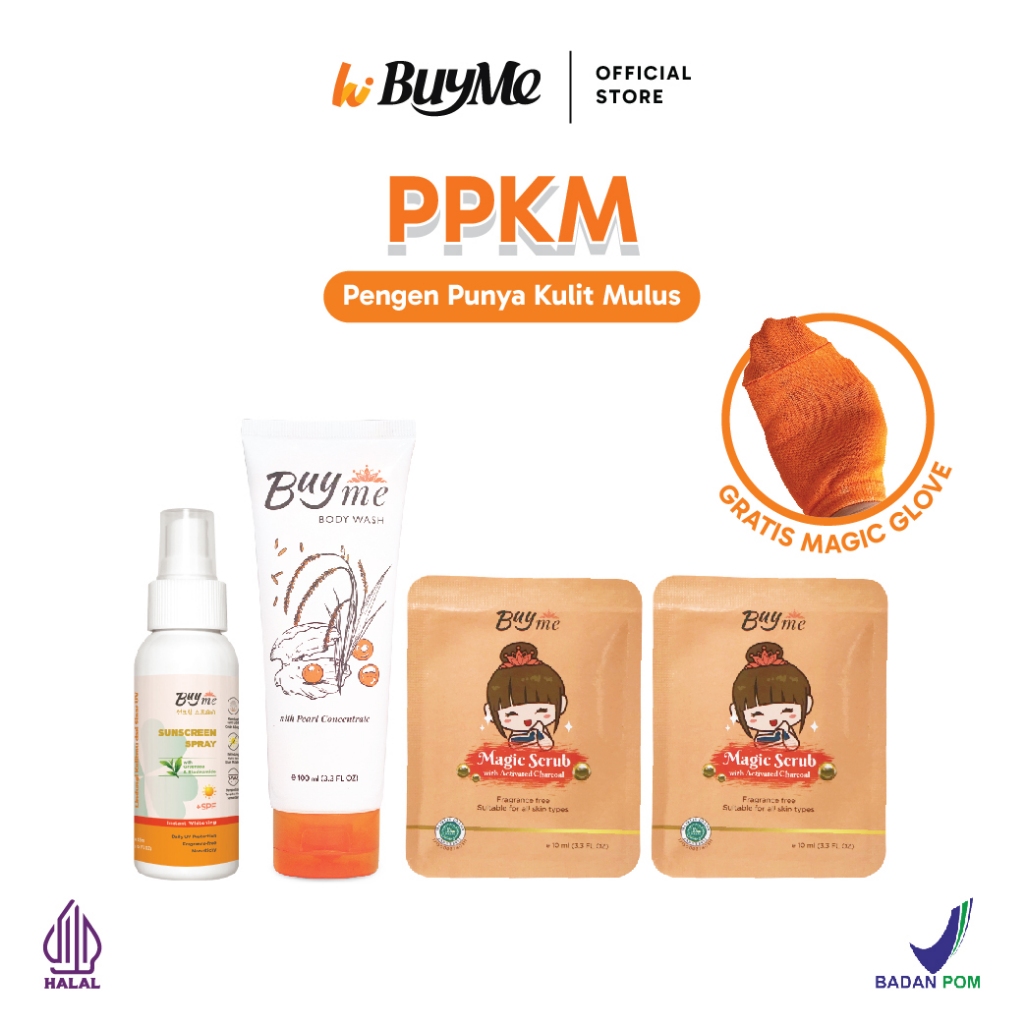 Paket Skincare BuyMe PPKM - BuyMe Body Wash Sunscreen Spray Scrub 10ml
