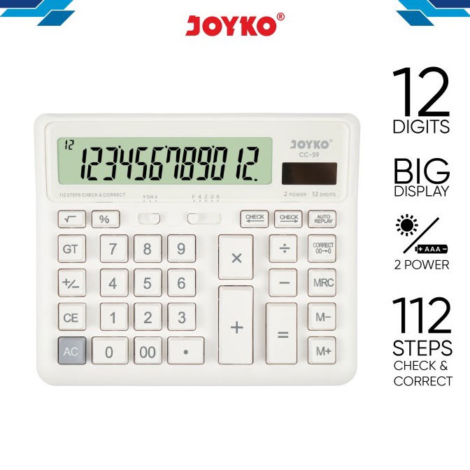 

KODE O92J Calculator Kalkulator Joyko CC59 12 Digits Check Correct