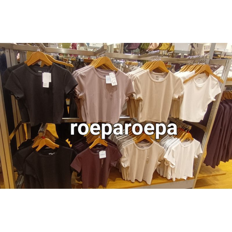Women AIRism  T-shirt Crop Ultra Stretch Uniqlo lengan pendek (Set Koordinasi)
