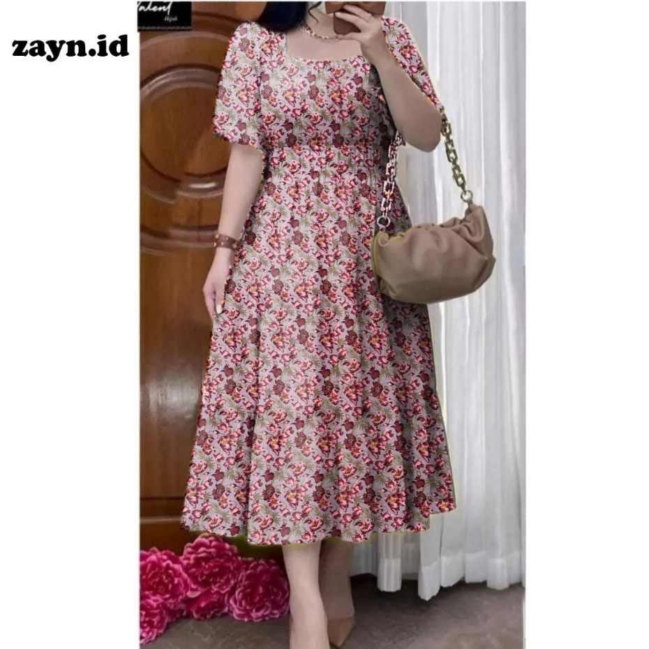 Dress bunga lengan pendek wanita korea midi dress