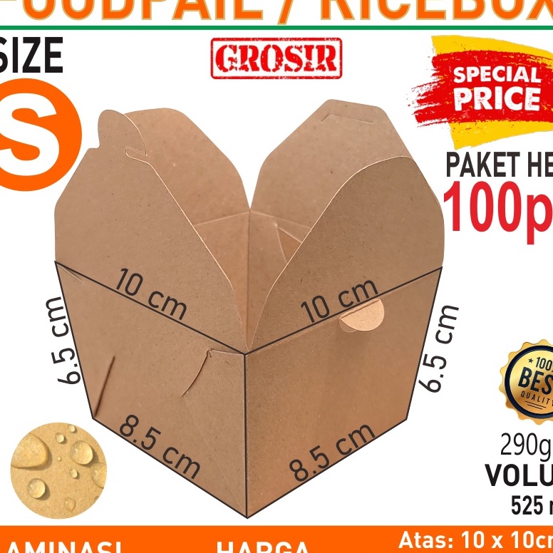 

Wah Food Pail Paper Rice Box 1 pcs Size S Lunch Box Kes Dus Makanan Takeaway Kraft Laminasi Foodpail