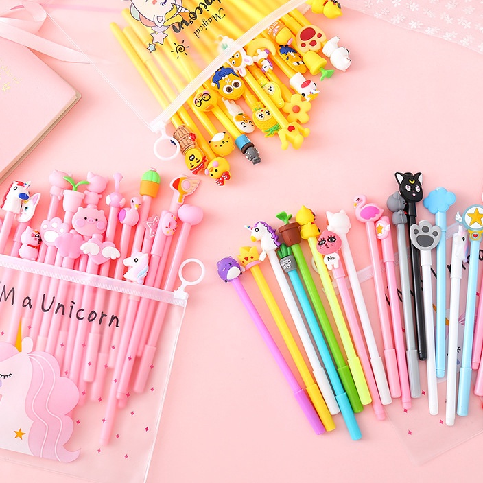 

HJ6 ELFYDO HL78 Pena Set Karakter Cartoon Isi 2 Pcs Plus Pouch Transparant Pulpen Set