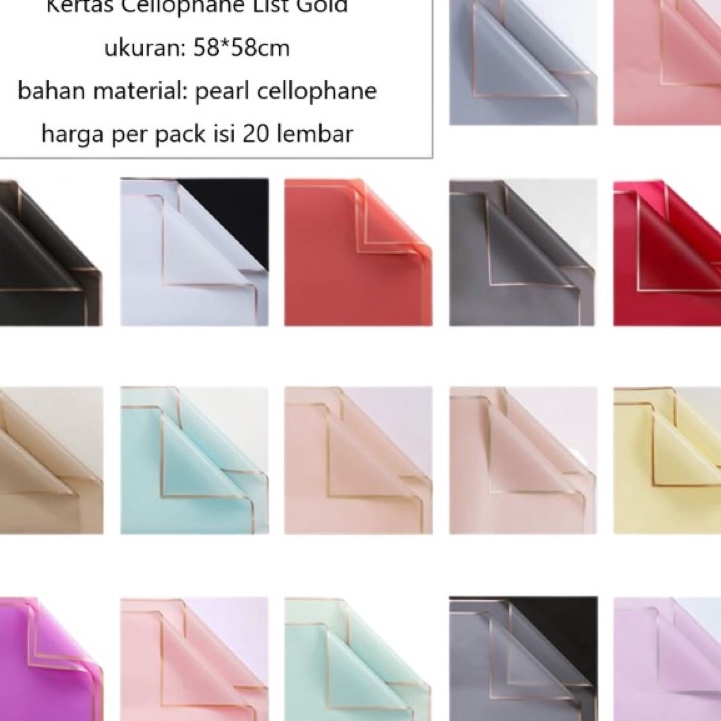 

Grosir 2 lembar kes bunga flower wrapping paper cellophane lis gold ukuran 58 x 58cm per pack isi 2 lembar