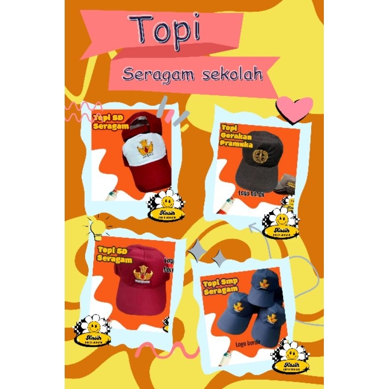 Topi seragam sekolah SD SMP SMA SMK  gerakan pramuka bordir tunas kelapa baret