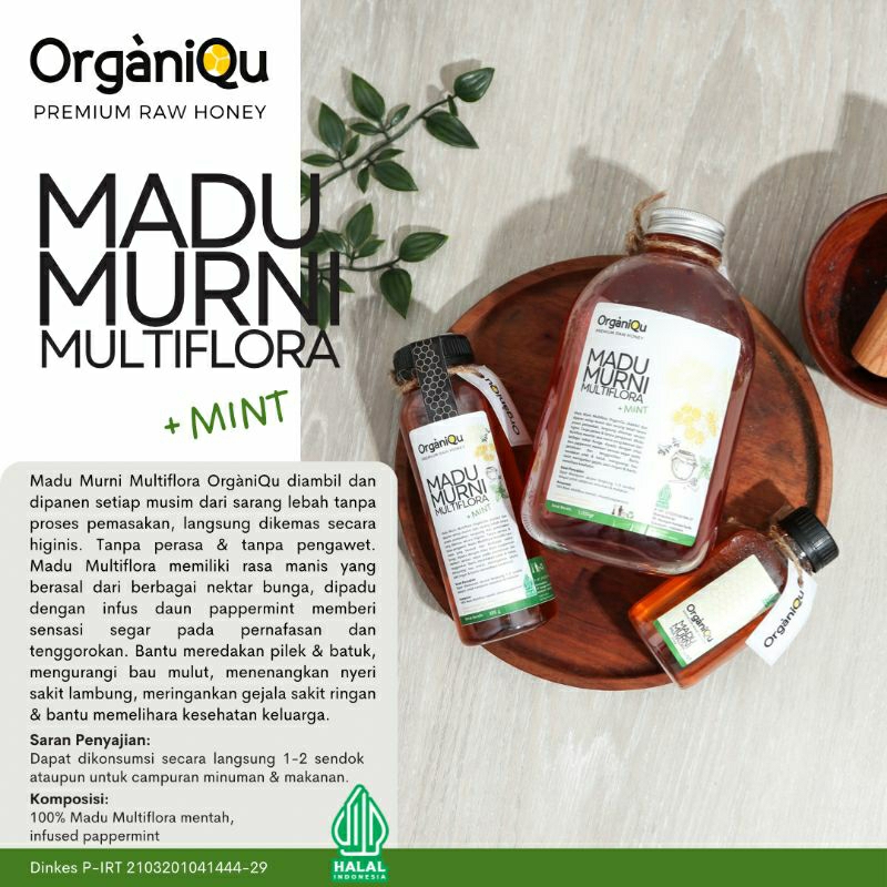 

ORGANIQU PREMIUM RAW HONEY MULTIFLORA+MINT. Madu Mentah Madu Murni Madu Asli