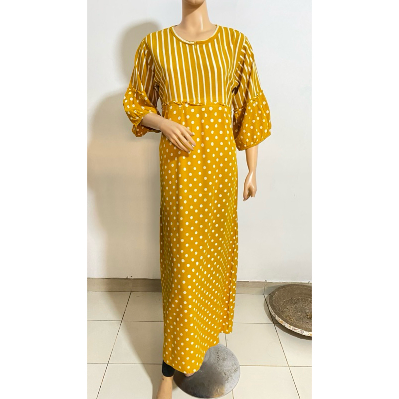 GAMIS PREMIUM [ HIGH QUALITY ] salur polkadot tangan balon 7/8 bahan katun rayon premium high qualit