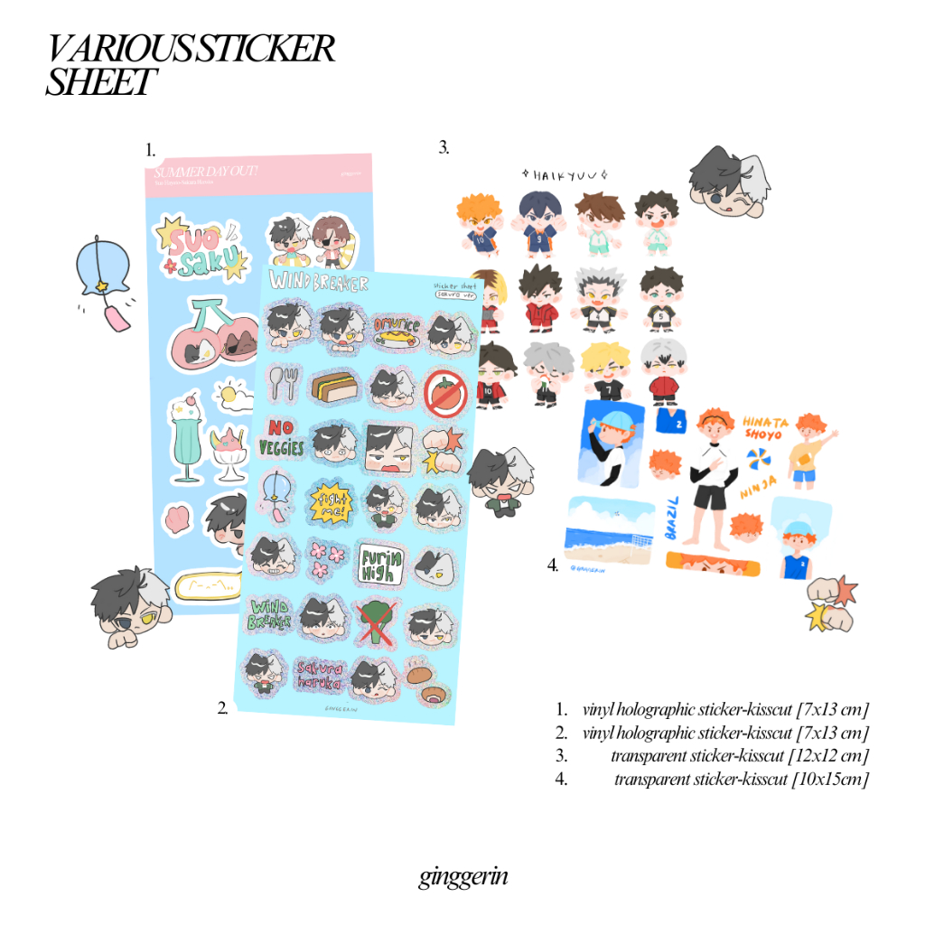 

[HAIKYUU DAN WIND BREAKER] sticker sheets by ginggerin
