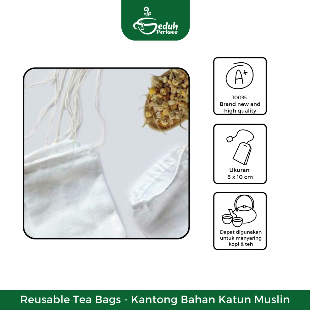 

Premium Seduh Pertama Reusable Tea Bags - Kantong Bahan Katun Untuk Teh Dan Kopi