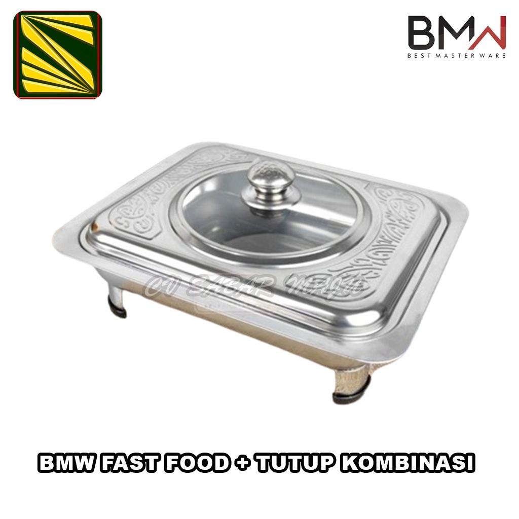 BMW Tempat Prasmanan wadah lauk sayur Fast Food Tutup Kaca hidangan Stainless Steel