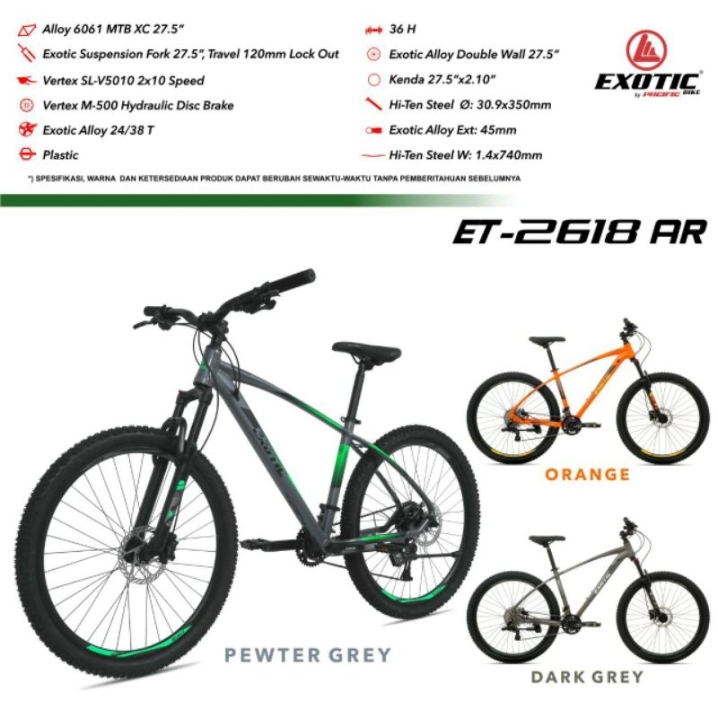 SEPEDA GUNUNG DEWASA MTB 26 / 27.5 INCH EXOTIC ET 2612 AH / ET 2618 AR BY PACIFIC MURAH FLASH SALE P