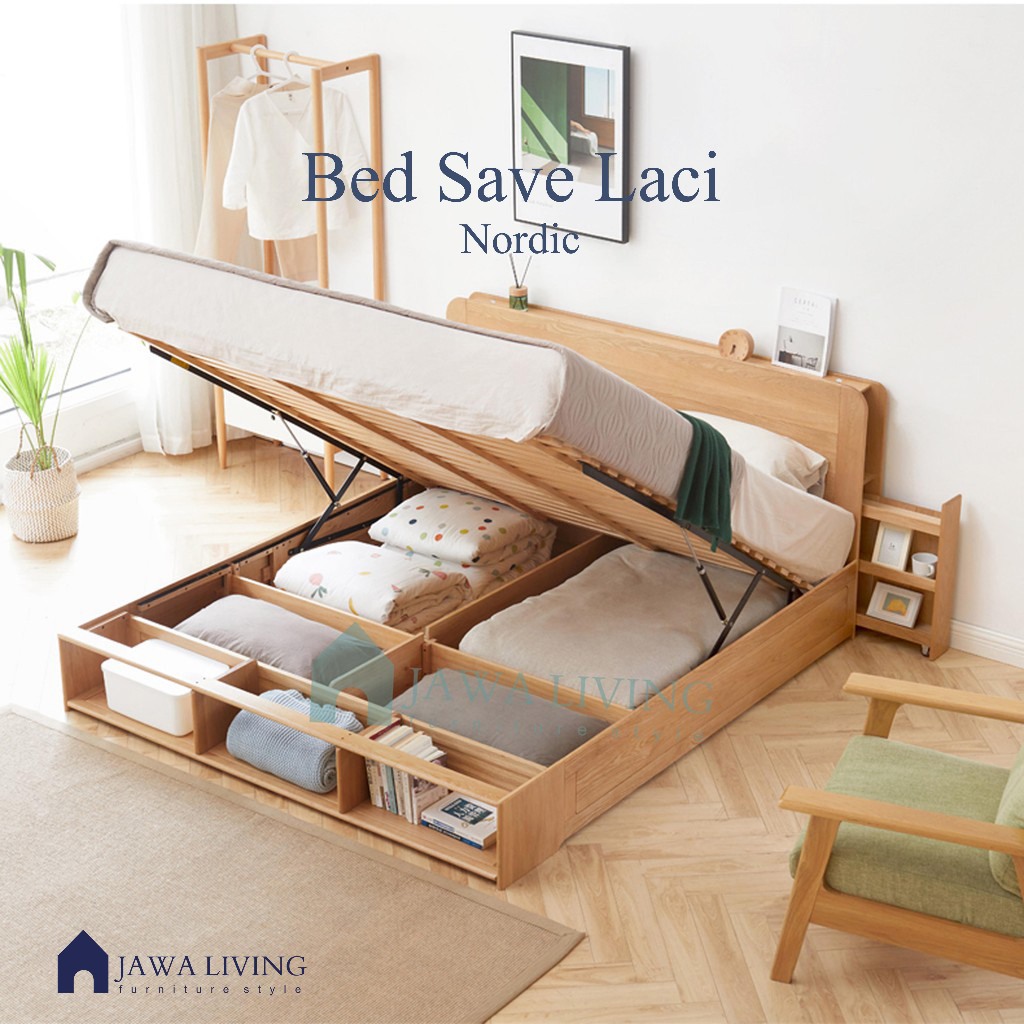 JAWALIVING Bed Save laci Tempat Tidur Minimalis Dipan Jati Laci Divan Laci Bawa Bed Setorage Tempat 