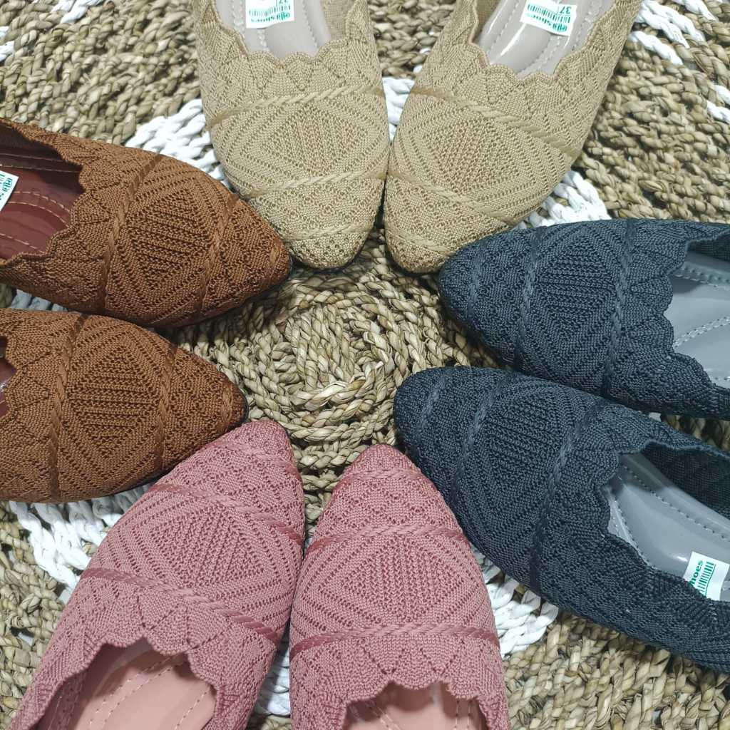 Sepatu selop bakpao rajut import tali belakang karet