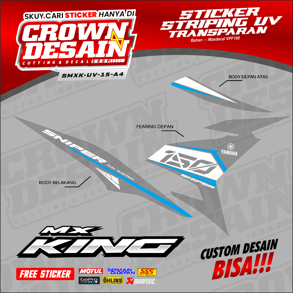 Stiker Striping MX King 150 Sniper Variasi Desain Simple - Striping Transparan MX King Desain Sniper