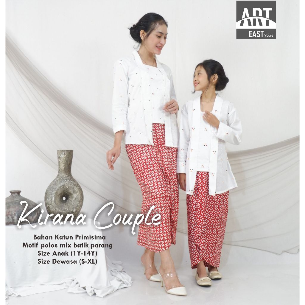 Setelan Kebaya Kutu Baru Jumputan Merah Putih Baju Couple Kebaya Batik Mom & Kids