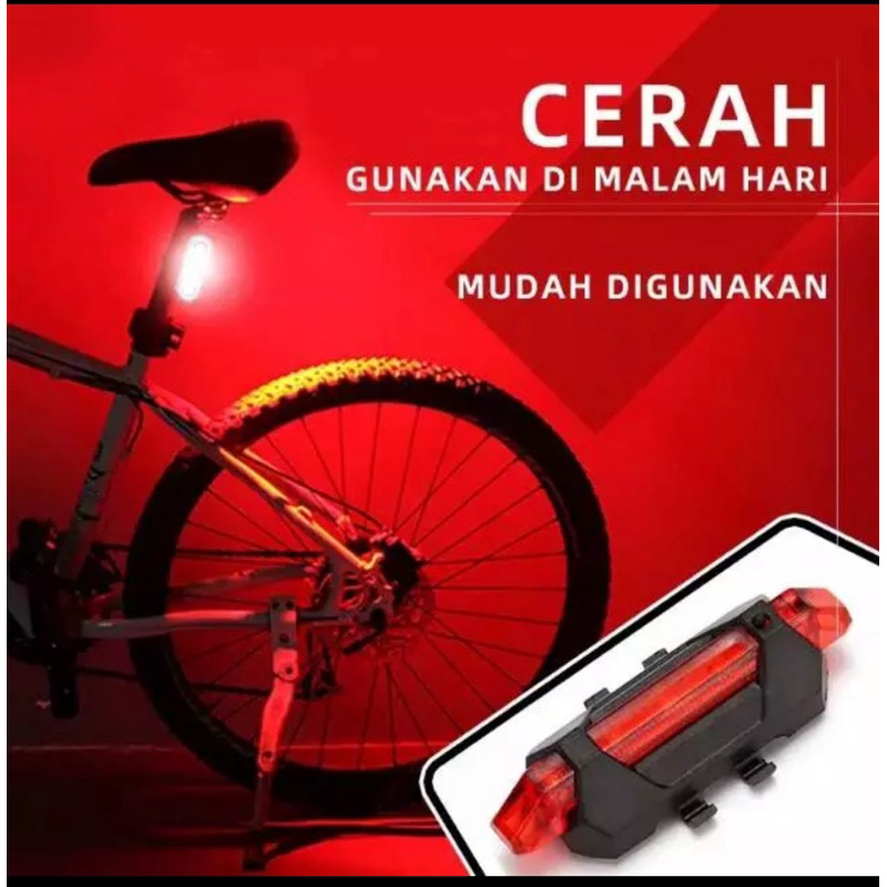 LAMPU BELAKANG SEPEDA LED USB RECHARGEABLE ANTI AIR LAMPU SEPEDA LED