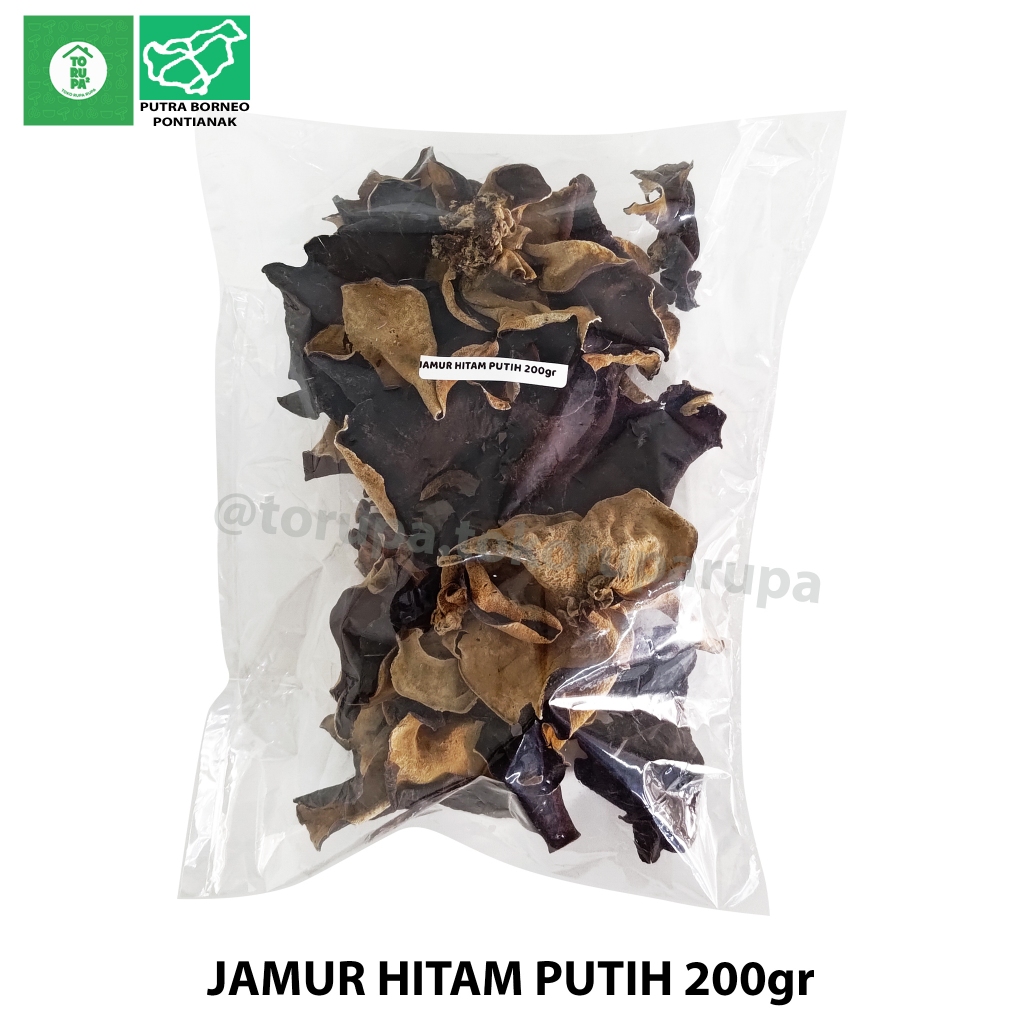Jamur Kuping Hitam Putih 200 gr / Jamur Hitam Putih Kering / White Black Fungus Obat Jantung Koroner
