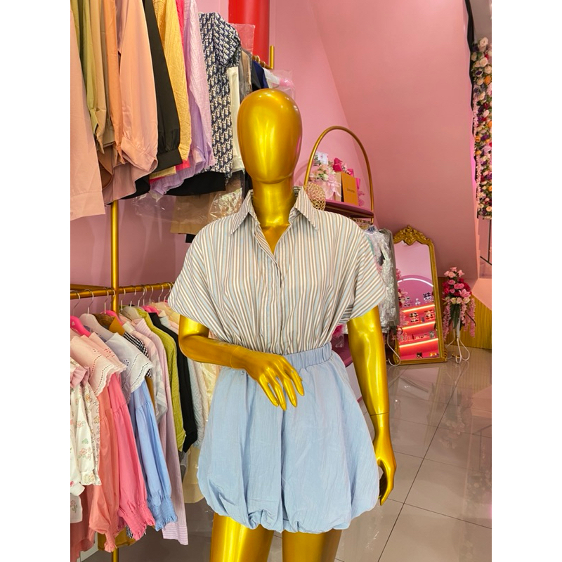 Top Kemeja Crop Serut Rok Balon Bkk