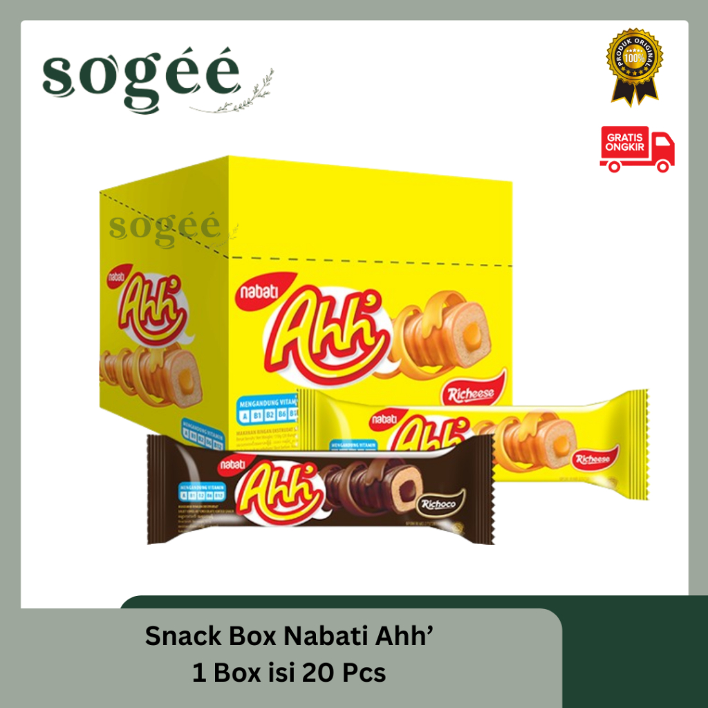 

Sogee ☘️ Snack Box Nabati Ahh' 1 Box/ 20 Pcs - Cokelat/Keju/Korean Goguma/Cocopandan