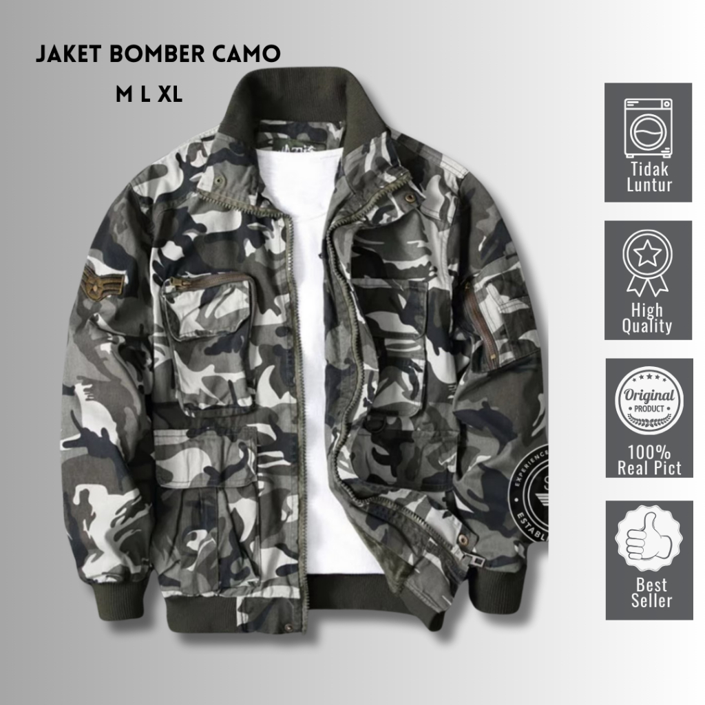 Jaket Pria Bomber Camo SNSR Premium Quality - Jaket Bomber Camo TNI Loreng Matt Canvas - Jaket Pria 