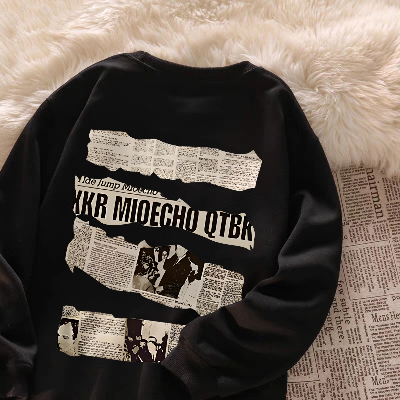 Pola koran retro |Sweater Oversize Wanita Korean|Sweater wanita 100%cotton|Sweater Hitam