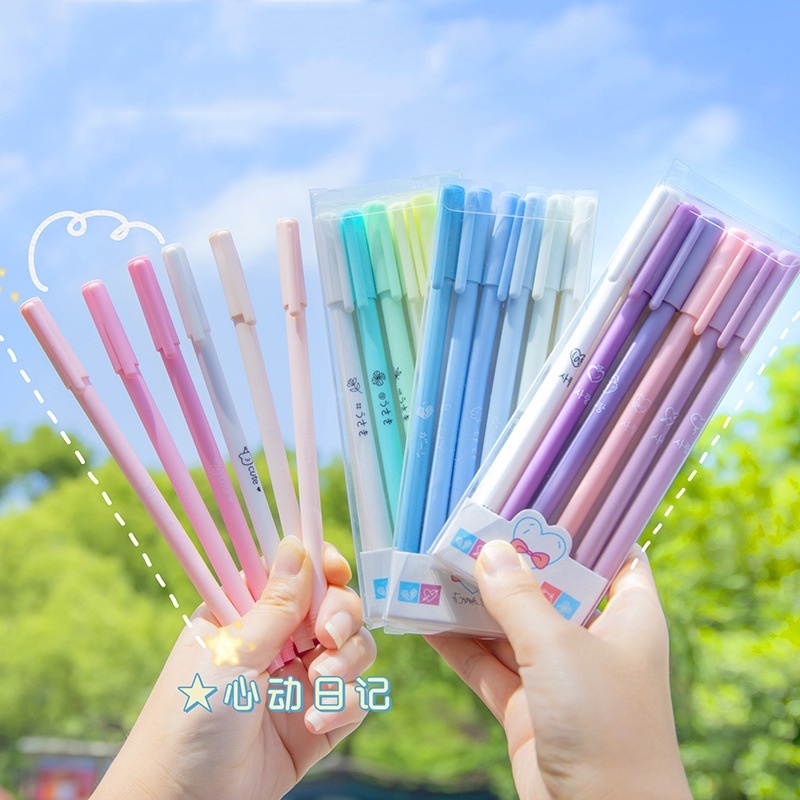 

1 set 6 pcs pulpen gel warna pastel morandi color lucu cute kawai estetik tinta gel hitam