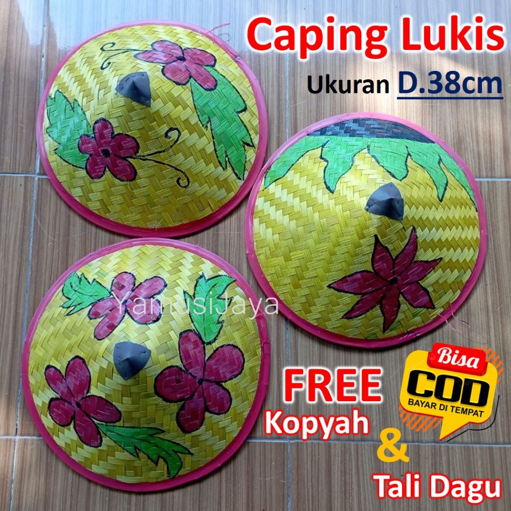 Caping Lukis Bunga - Topi caping petani motif unik