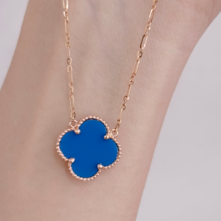 KALUNG BUNGA VC BIRU ALHAMBRA CANTIK EMAS ASLI