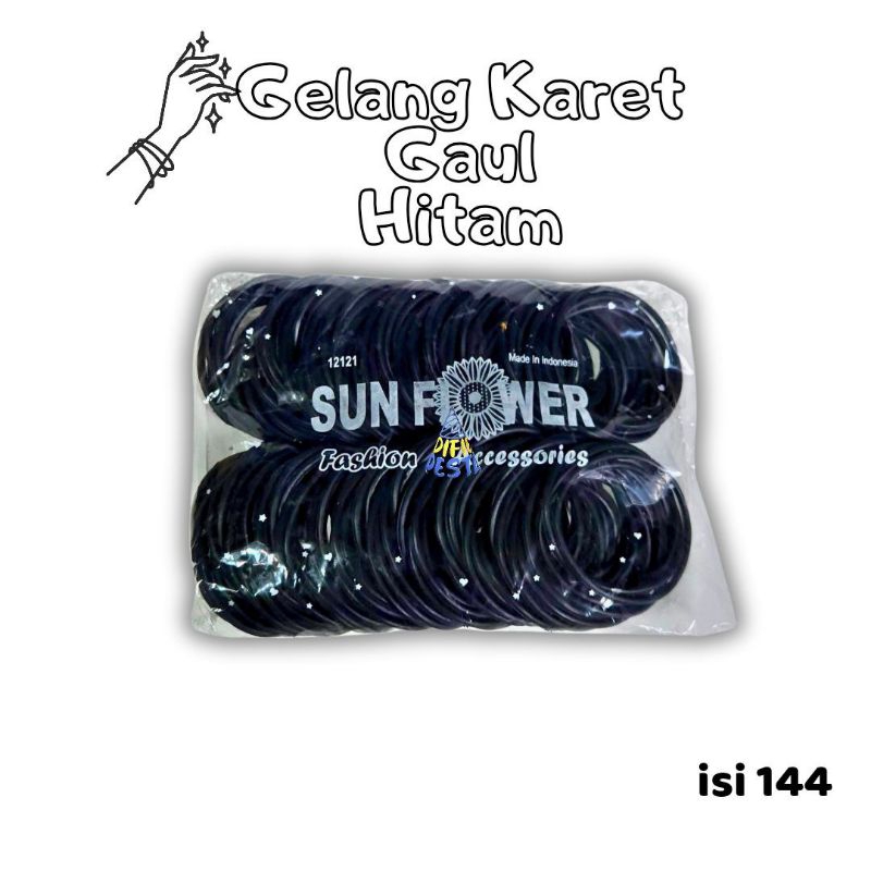 144Pcs Gelang Karet hitam/gelang gaul warna hitam