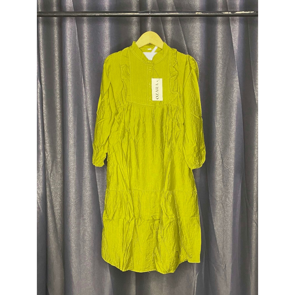Gamis Ruffle Anak 2-9th Ozara Bordir, Tunik Perempuan Polo Linen Cewe Polos Moca Brick Lemon Sage Bi