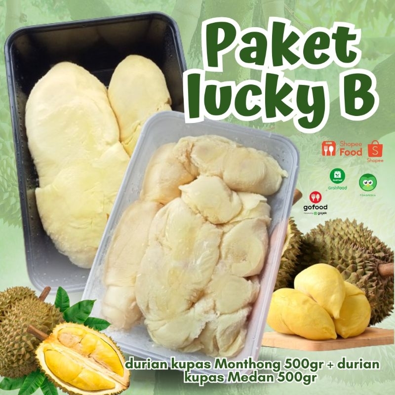 

Paket lucky B ( durian kupas Medan 500gr + durian kupas Monthong 500gr )