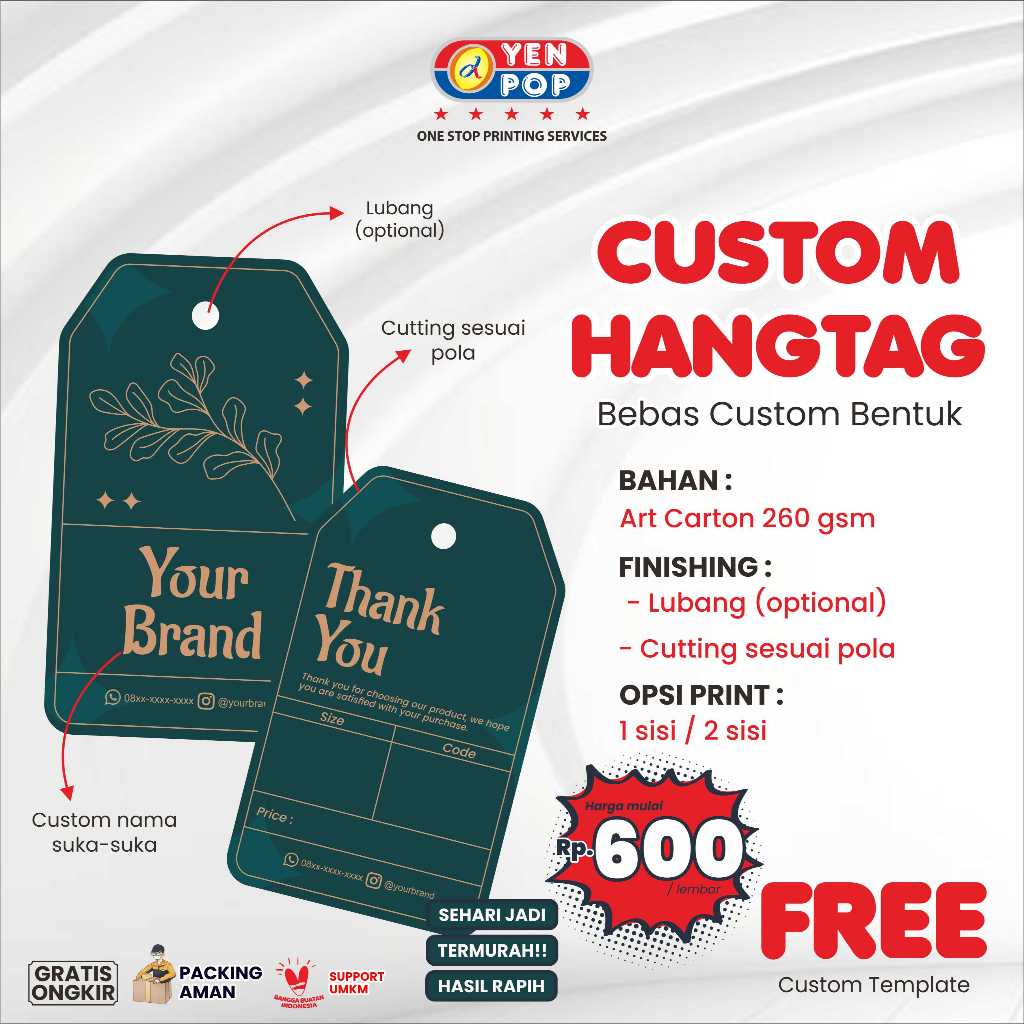 Label Hang tag Baju / Hang Tag Baju / Hang Tag Custom / Hang Tag Baju Premium Dua Sisi