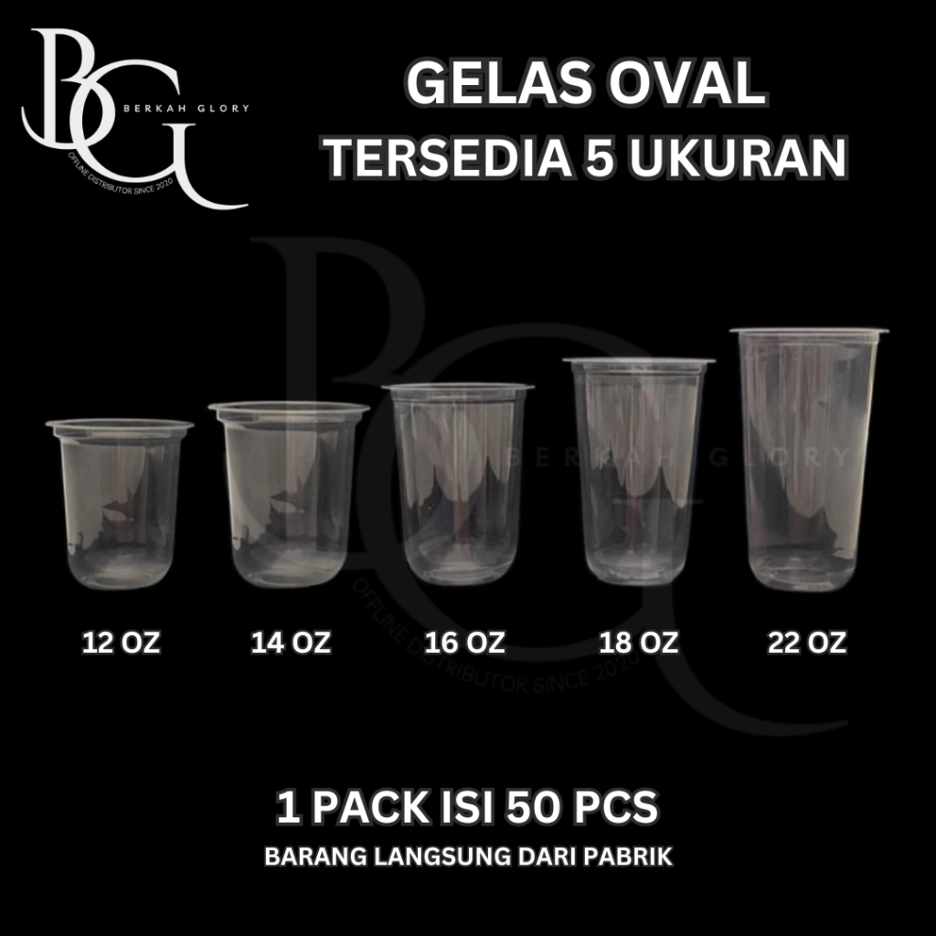 Gelas Oval ukuran 14oz 16oz 18oz 22oz / Gelas Plastik 14 16 18 22 oz / Gelas Plastik Bening
