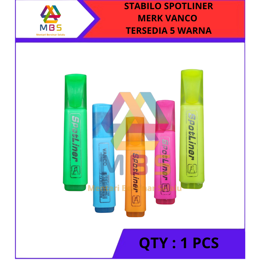 

STABILO SPOTLINER HIGHLIGHTER MERK VANCO 5 WARNA