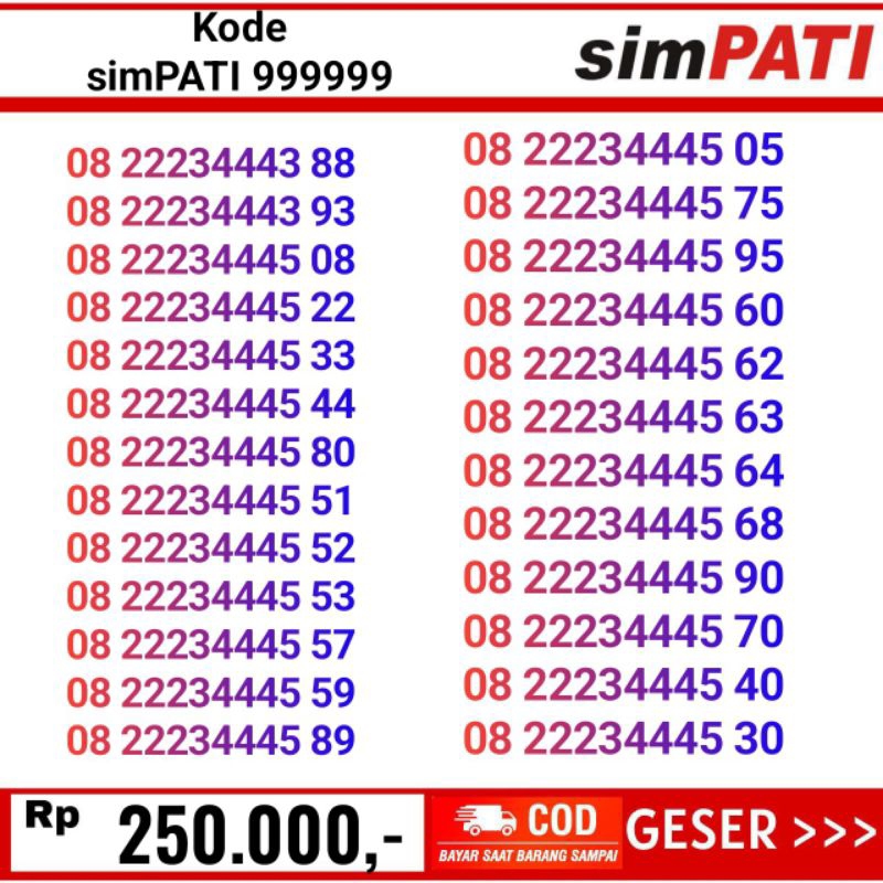 nomor cantik telkomsel simpati 222 333 444