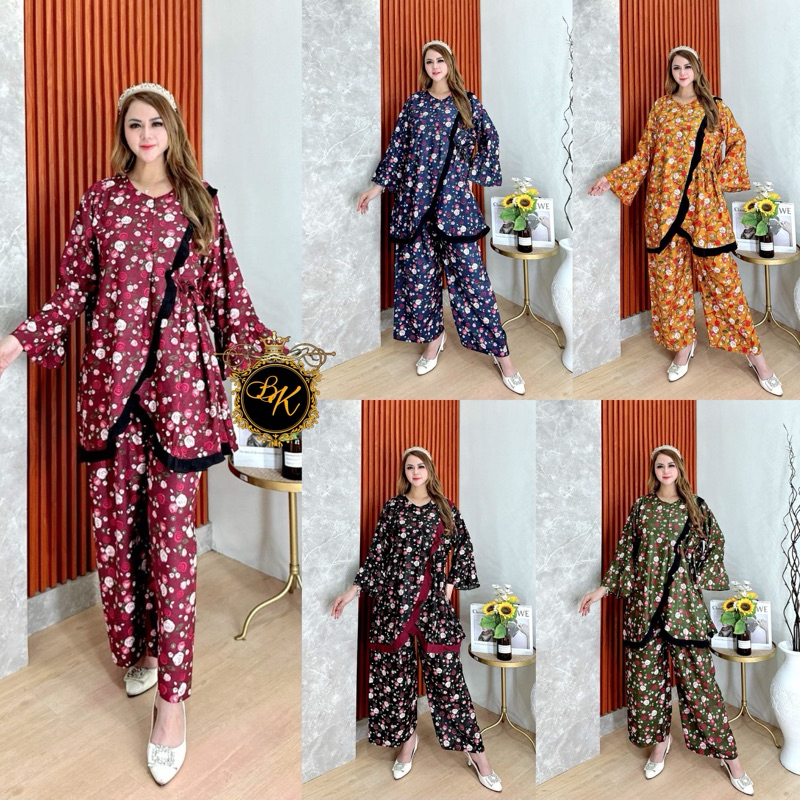 Terbaru One Set Tunik Jumbo Ld 130 | Setelan Terbaru Jumbo| Set Tunik Bunga Jumbo | Setelan Wanita J