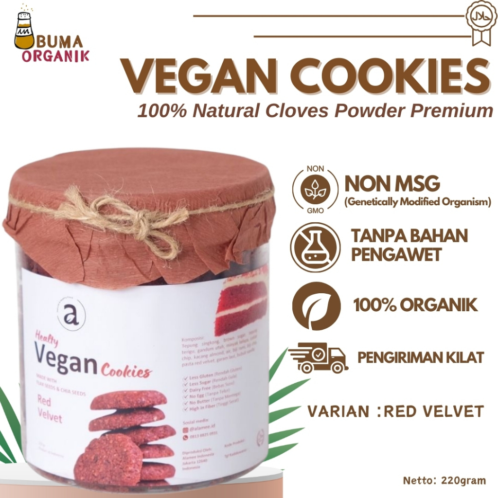 

Cookies Diet Kue Kering Cemilan Sehat Healthy Vegan Choco Chip Snack Sehat Less Sugar Red Velvet 220 gram
