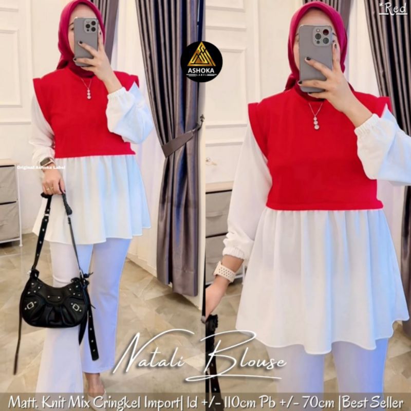 BLOUSE MERAH PUTIH BAHAN KNIT CRINKLE PREMIUM