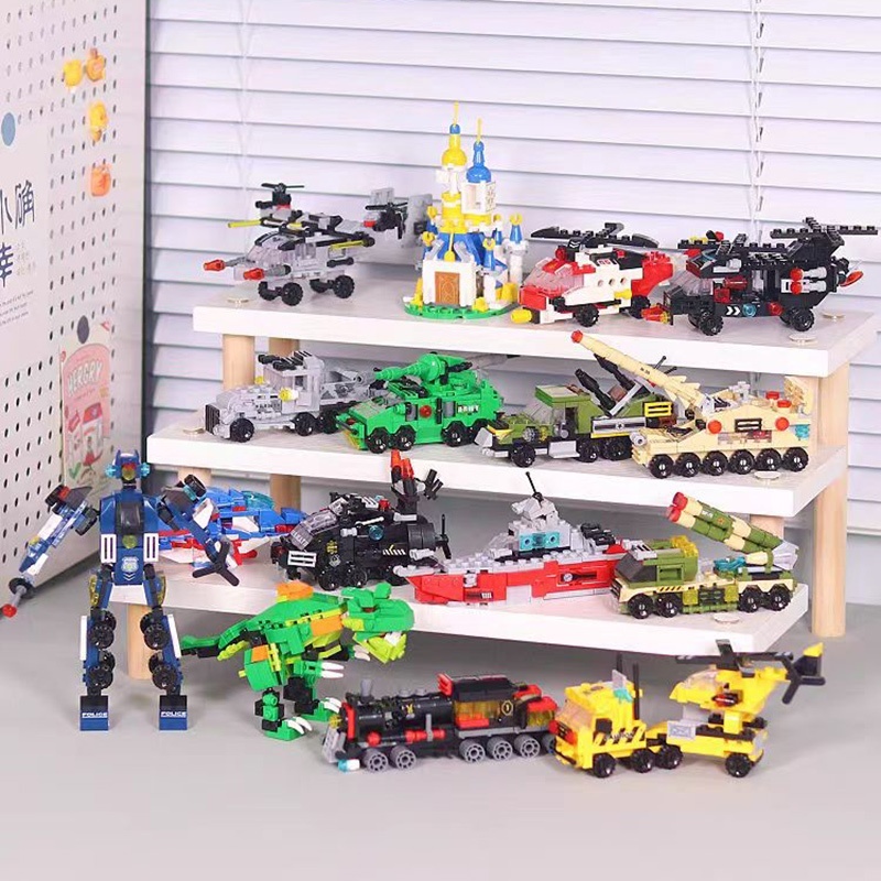 LELE Bricks 6in1 Mainan Balok Susun Anak Mainan Edukasi DIY 3D Robot Pesawat Helikopter Kapal Tempur