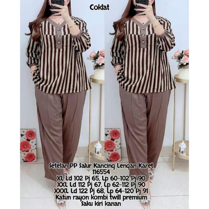 setelan salur baju setelan wanita motif salur cod