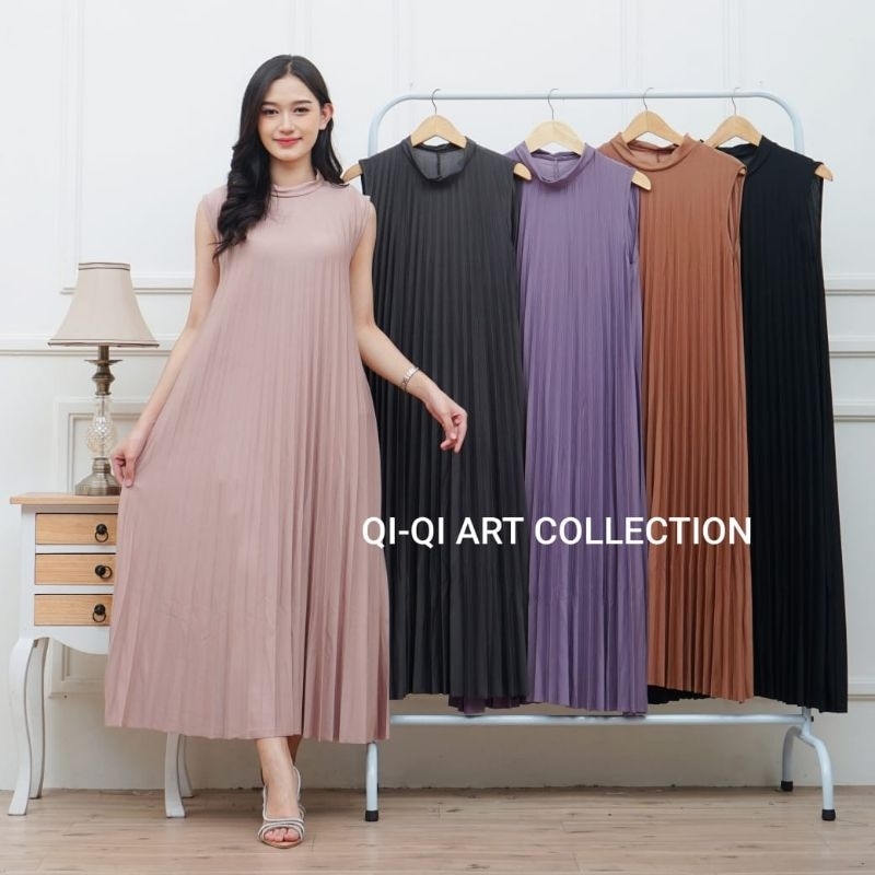 Inner Dress Plisket Maxy Gamis Wanita Plisket Premium Dress Plisket Polos Mayung COD